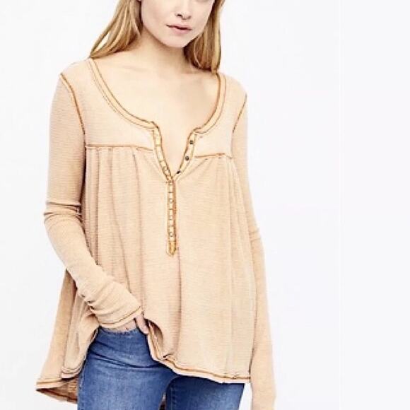 We the Free by Free People Khaki Tan Kai Henley Thermal Top Sz XS - Picture 1 of 11